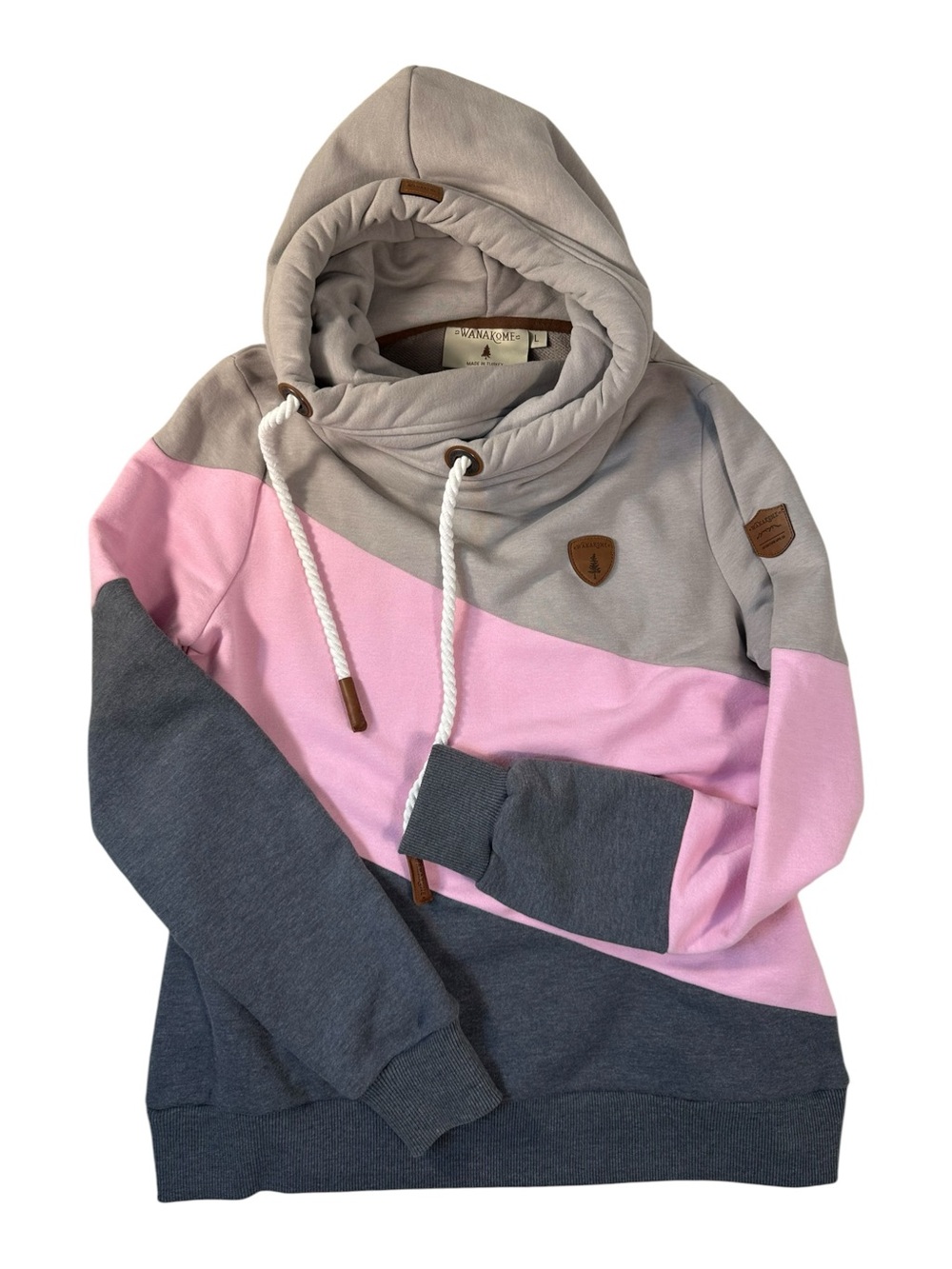 Wanakome Selene Asymmetrical Hoodie L Colorblock Pink Gray Sweatshirt